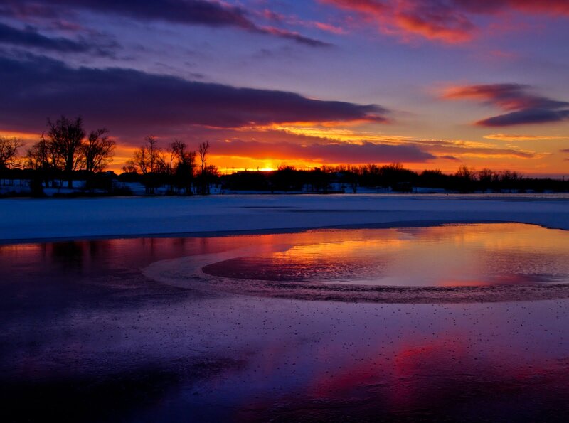 Frozen Lake at Sunset — Purple, Dramatic, Photograph, Sky