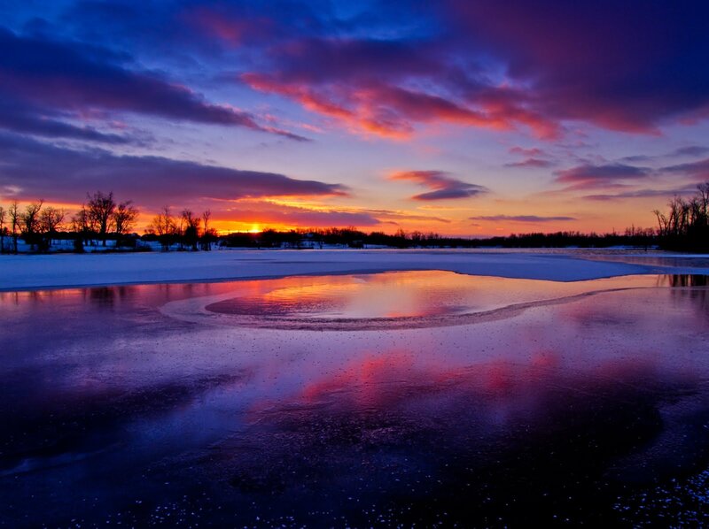Frozen Lake at Sunset — Purple, Dramatic, Photograph