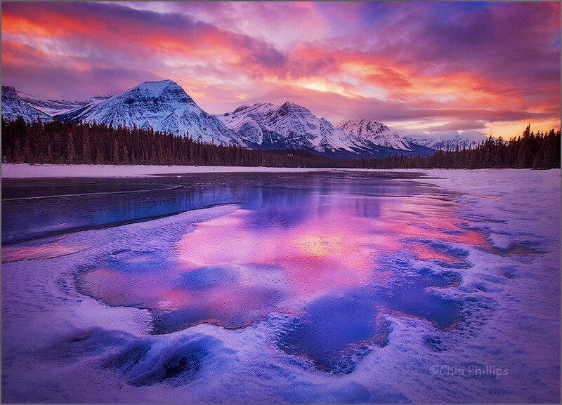 Frozen Lake at Sunset — Purple