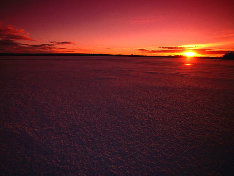 Frozen Lake at Sunset — Red, Dramatic, Photograph, Sun