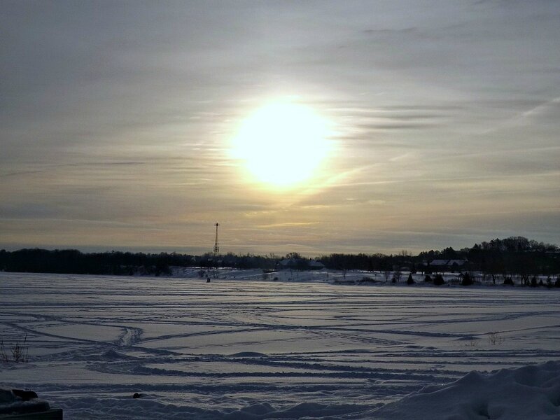 Frozen Lake at Sunset — White, Serene, Winter