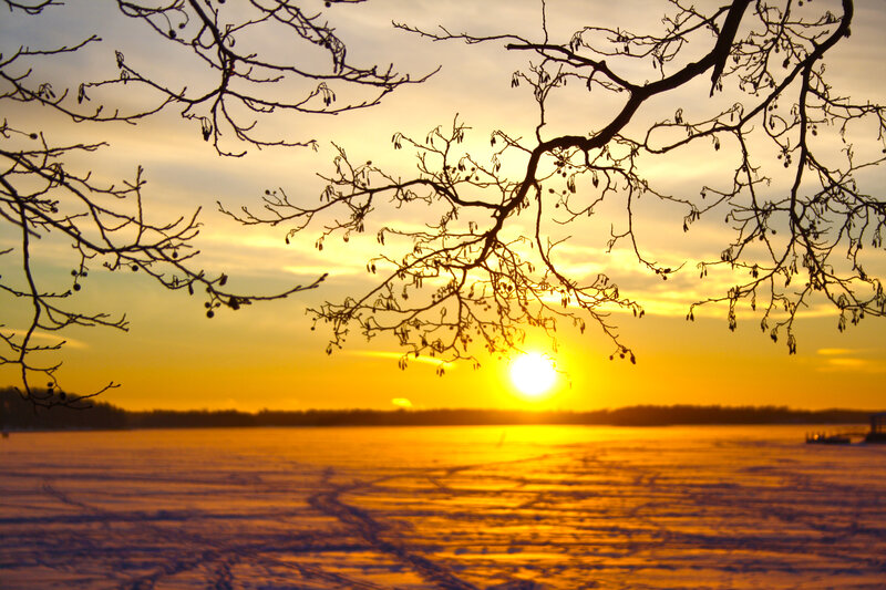 Frozen Lake at Sunset — Yellow, Serene, Photograph