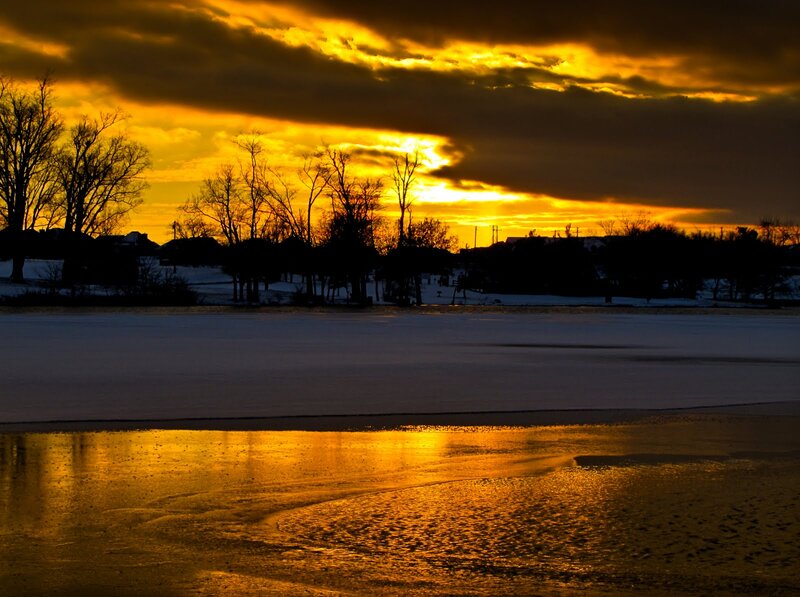 Frozen Lake at Sunset — Yellow