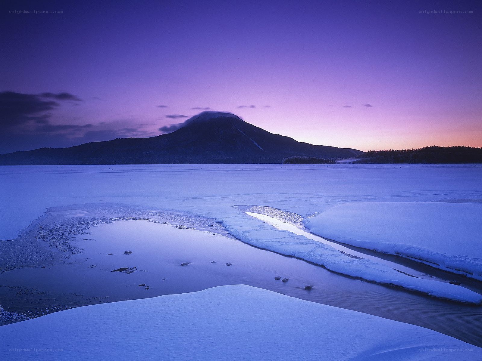 Frozen lake at twilight