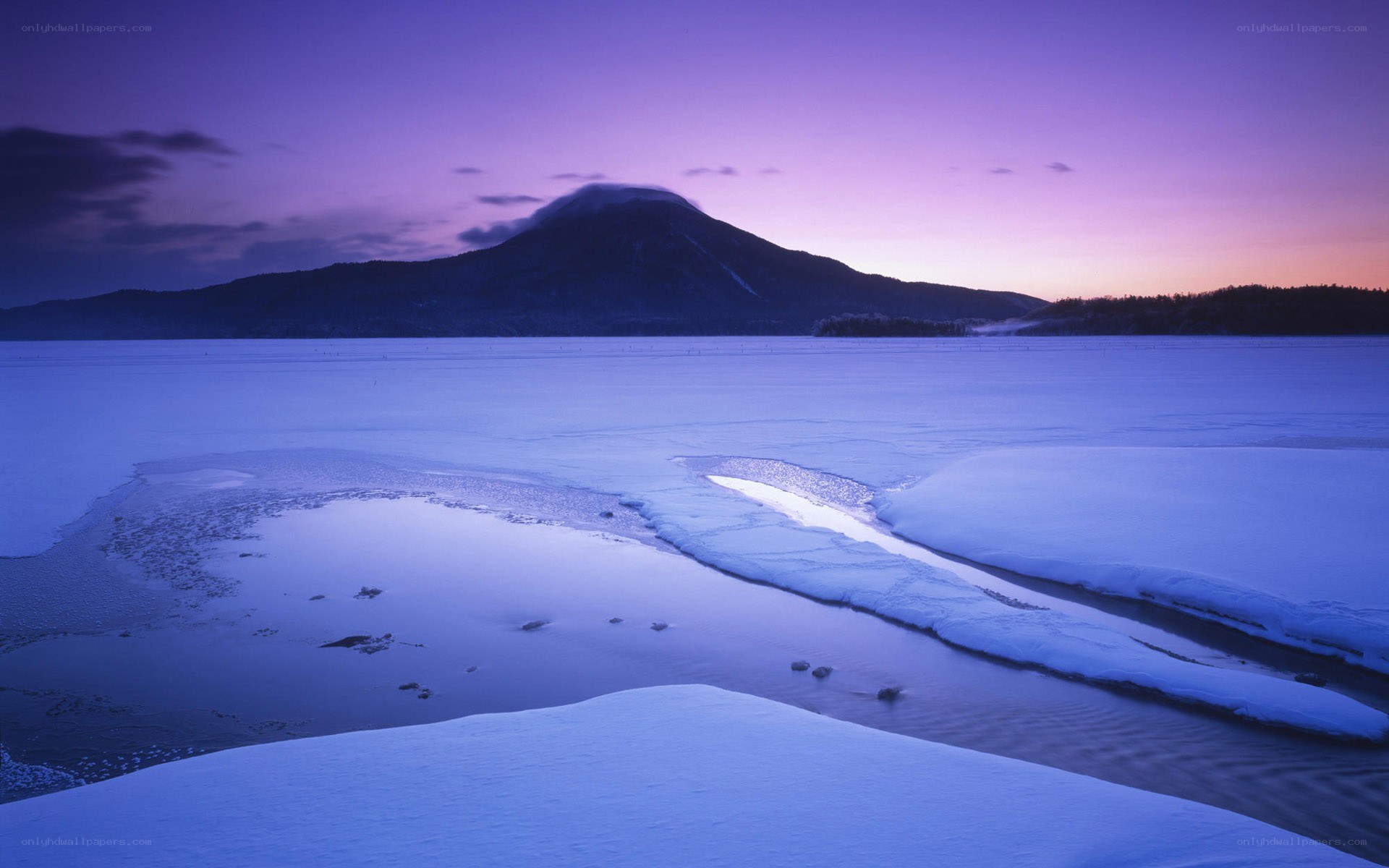 Frozen lake at twilight