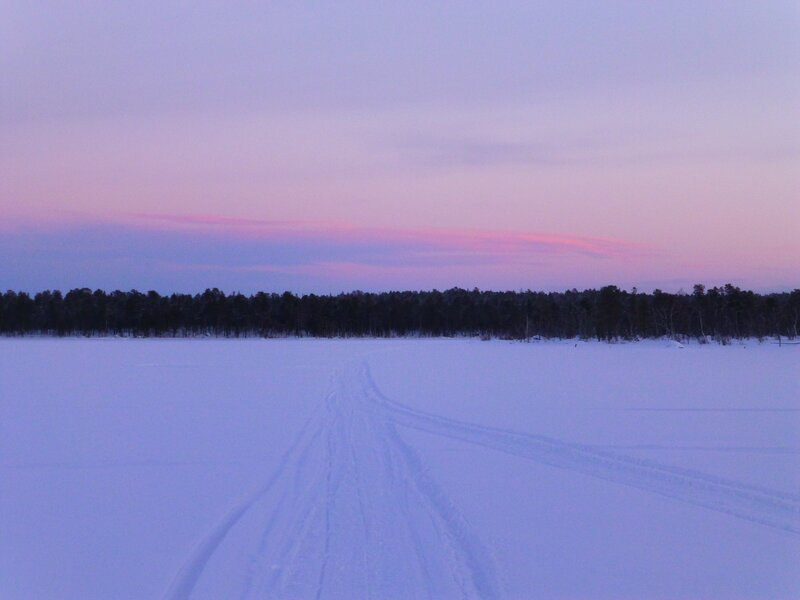 Frozen lake at twilight