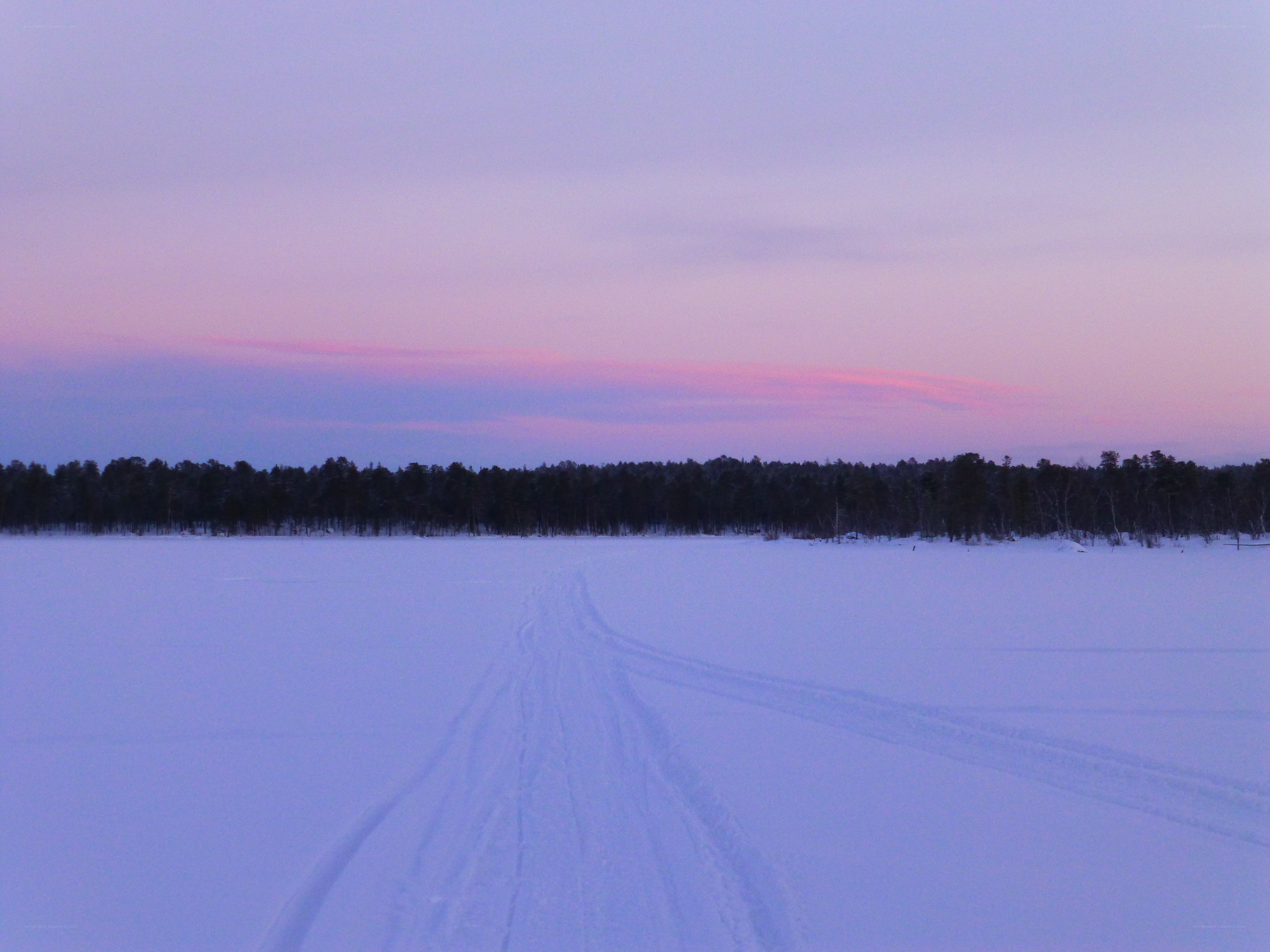 Frozen lake at twilight