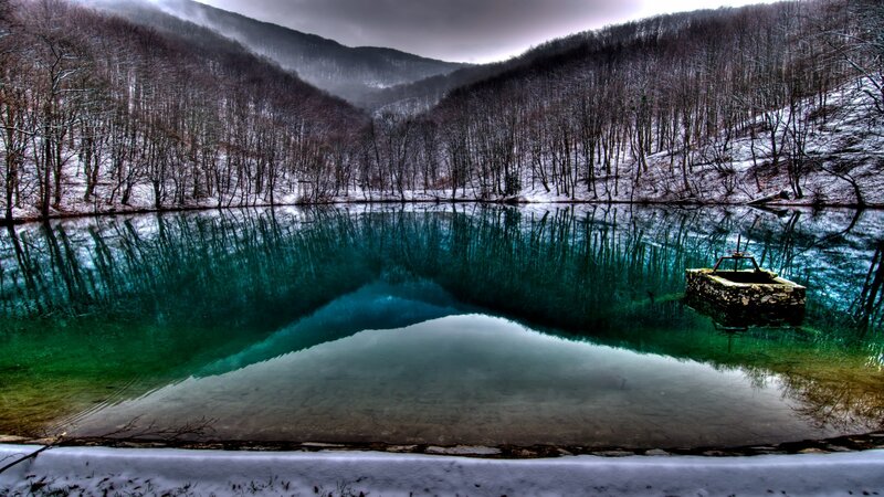 Frozen Lake in Forest — Green, Serene