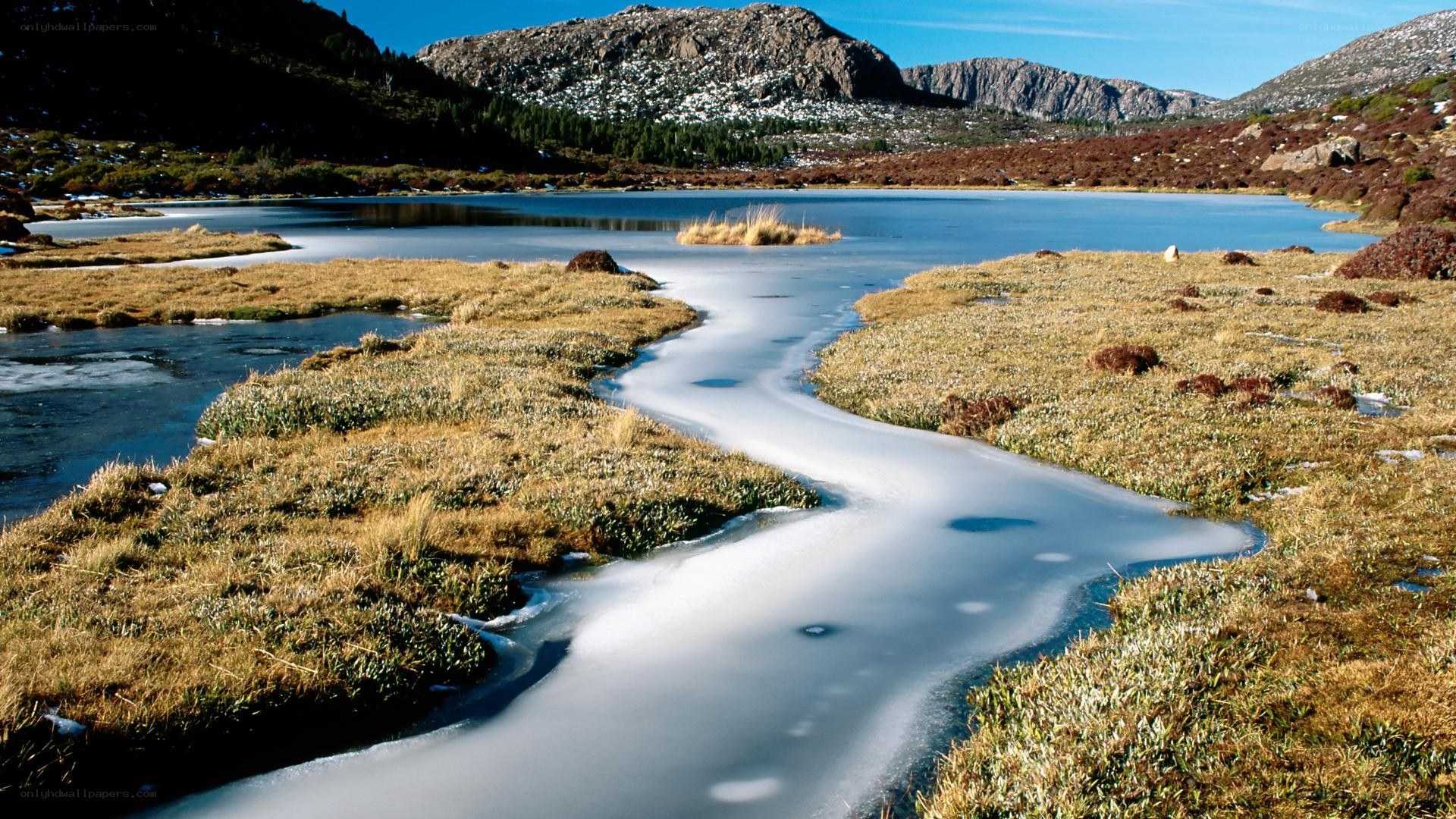 frozen lake in mountain landscape