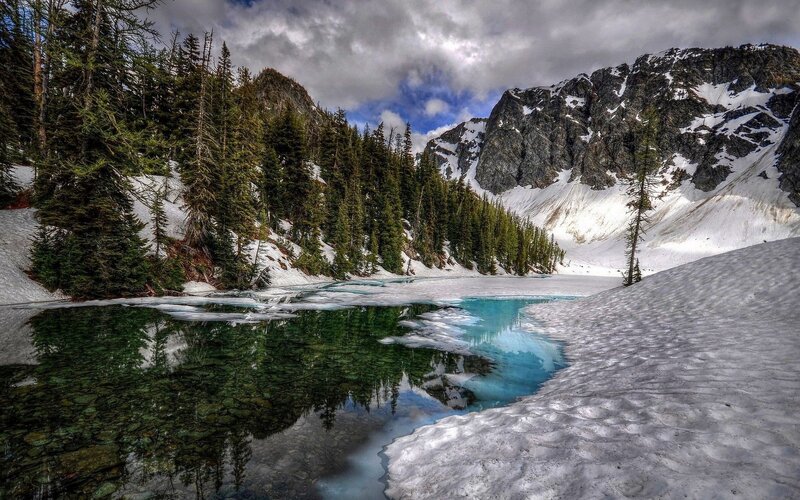 Frozen Lake in Mountains — Blue, Dramatic