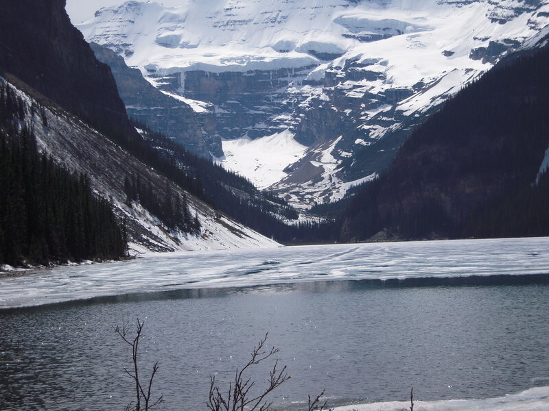 Frozen Lake in Mountains — Blue, Serene, Winter, Photograph, Snow, Trees