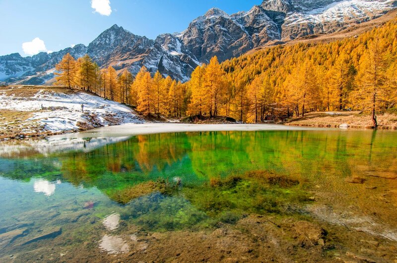 Frozen Lake in Mountains — Green