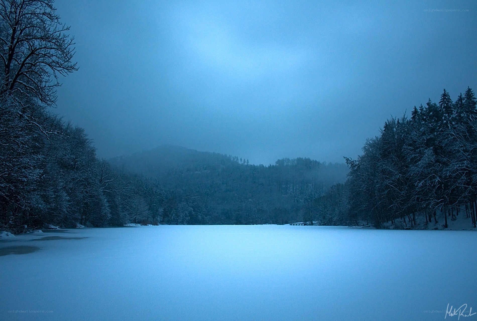frozen lake in winter