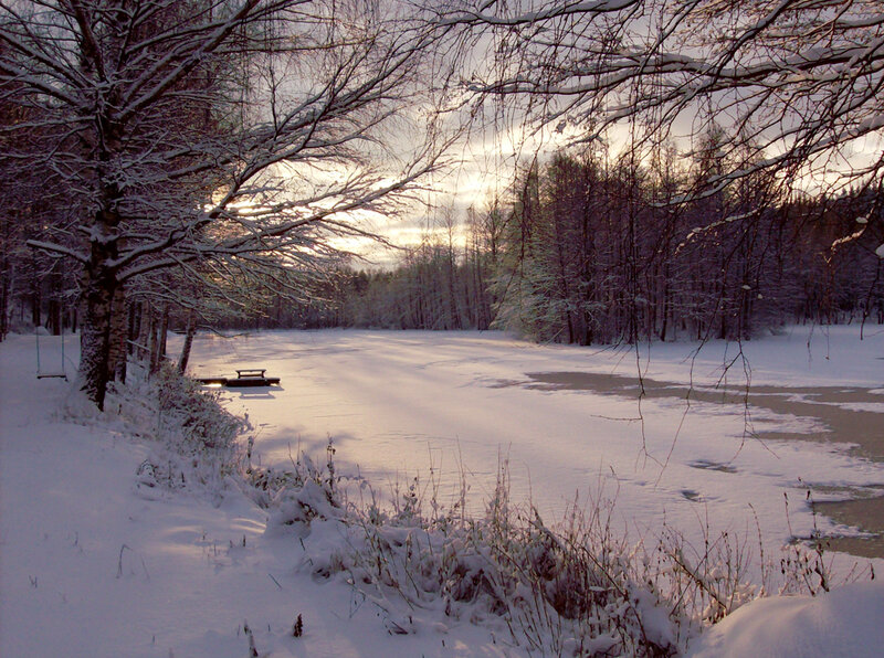 Frozen Lake in Winter — White, Serene, Photograph