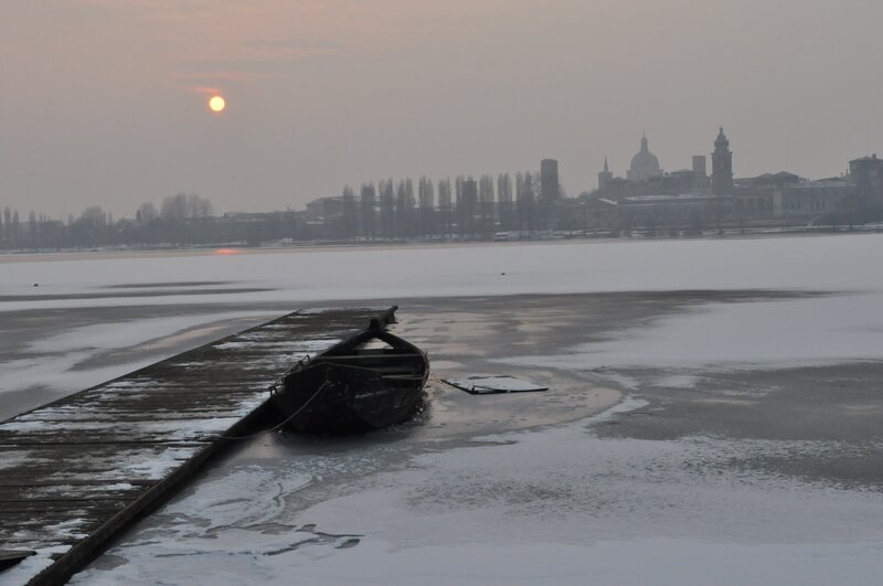 Frozen Lake with Boat — White