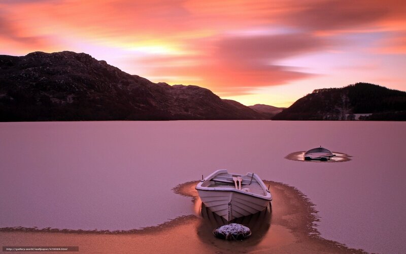 Frozen Lake with Boats
