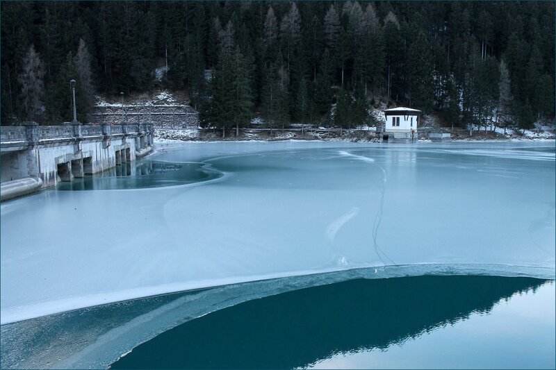 Frozen Lake with Dam