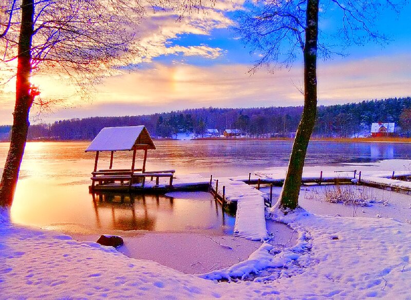 Frozen Lake with Dock — Blue, Serene