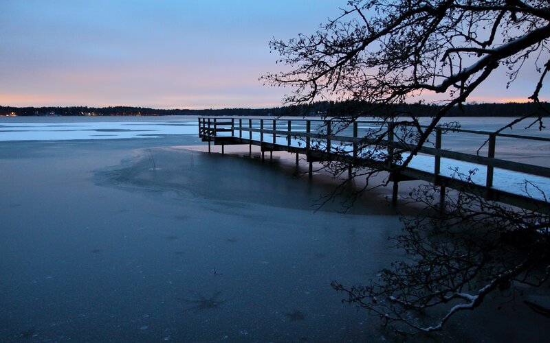Frozen Lake with Dock — Blue