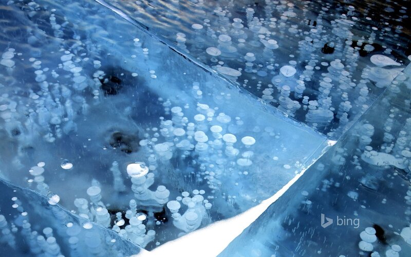 Frozen Lake with Gas Bubbles — Blue, Serene