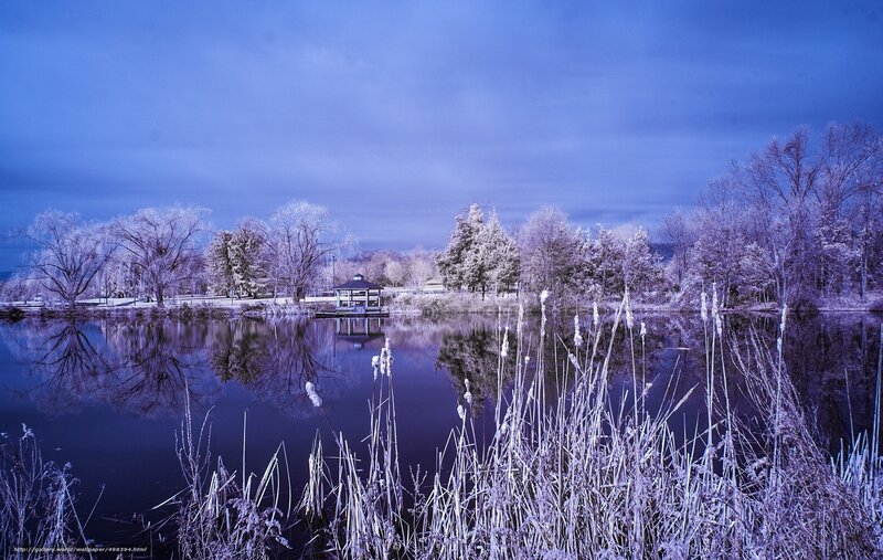 Frozen Lake with Gazebo — Blue, Serene