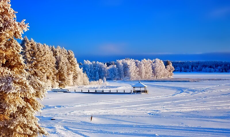 Frozen Lake with Gazebo — Blue