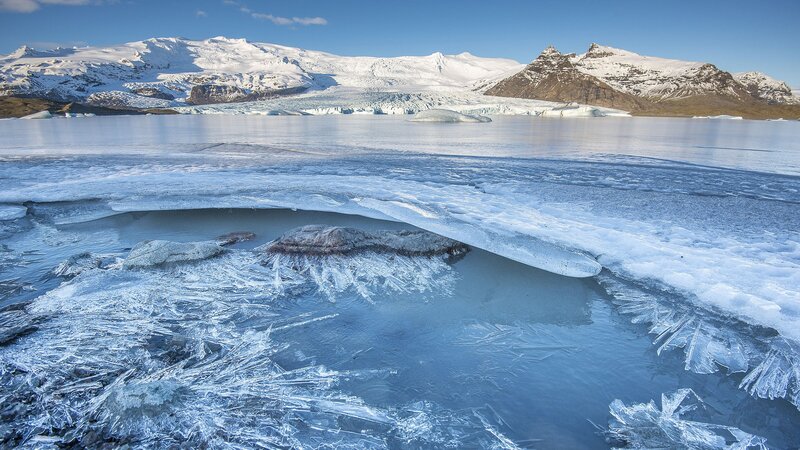 Frozen Lake with Glacier — Blue
