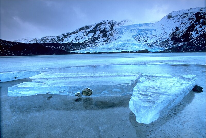 Frozen lake with glacier