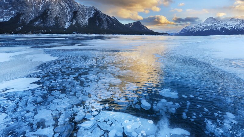 Frozen Lake with Ice Bubbles — Blue