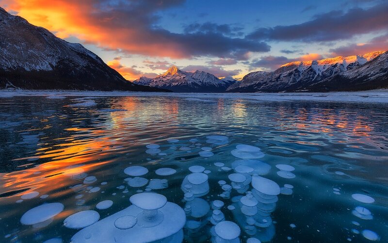 Frozen Lake with Ice Bubbles
