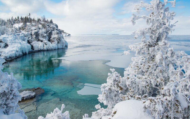 Frozen Lake with Ice Cliffs