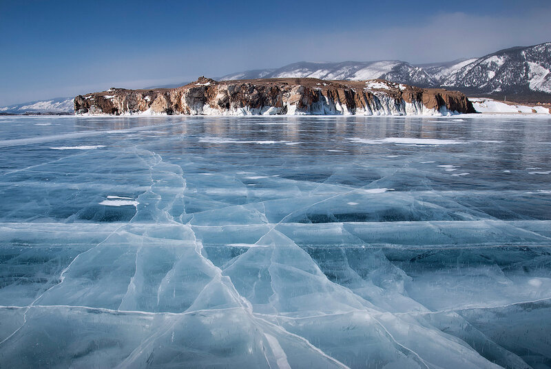 Frozen Lake with Ice Cracks — Blue, Cold