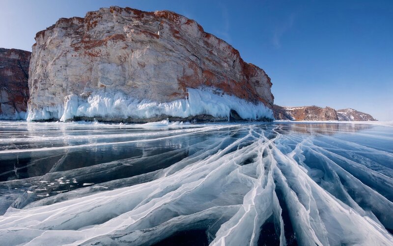 Frozen Lake with Ice Cracks — Blue, Serene, Winter