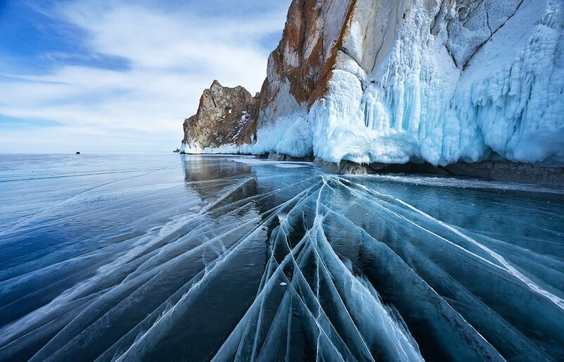 Frozen Lake with Ice Cracks — Blue