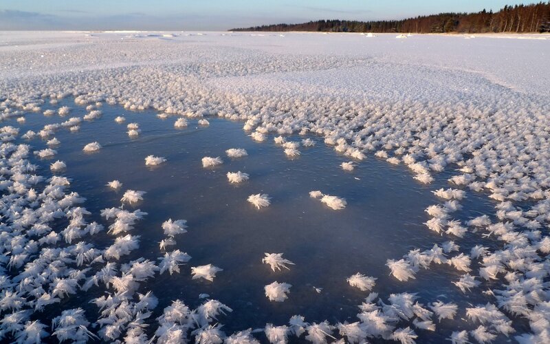 frozen lake with ice crystals