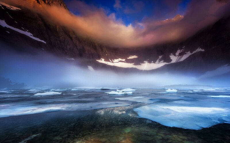 Frozen Lake with Ice Floes — Blue, Dramatic