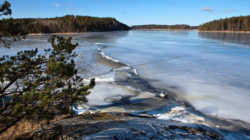 Frozen Lake with Ice Floes — Blue, Serene