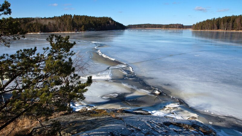 Frozen Lake with Ice Floes — Blue, Serene, Winter, Photograph