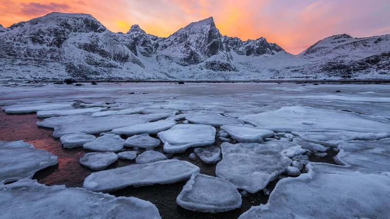 Frozen Lake with Ice Floes — Orange
