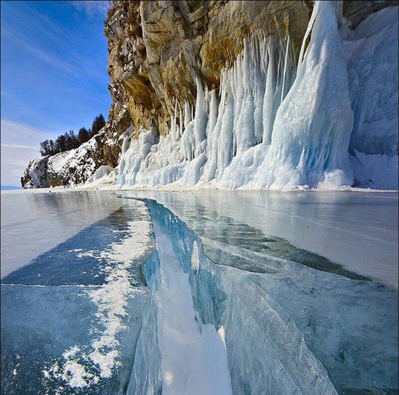 Frozen Lake with Ice Formations