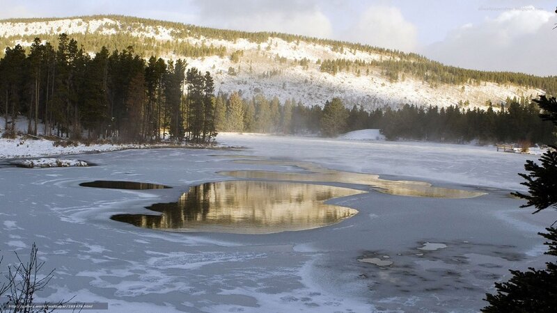 Frozen Lake with Ice Patches — White
