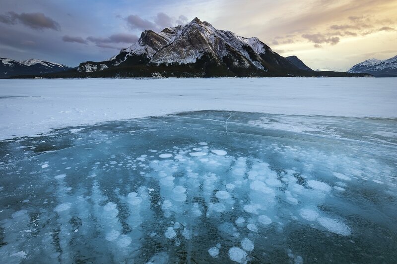 Frozen Lake with Methane Bubbles — Blue, Serene