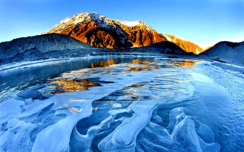 Frozen Lake with Mountain — Blue, Dramatic