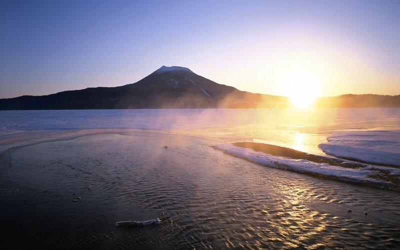 Frozen Lake with Mountain — Blue, Serene