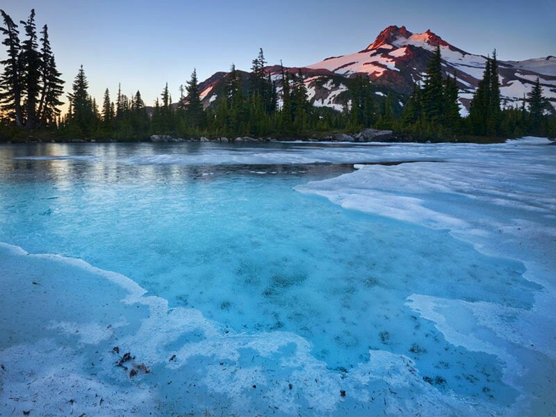 Frozen Lake with Mountain — Blue