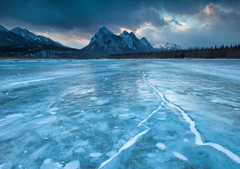 Frozen Lake with Mountains — Blue, Dramatic
