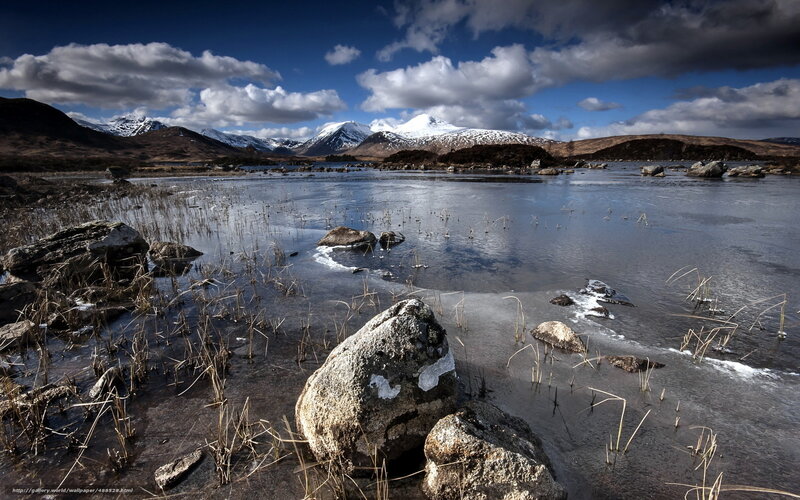 Frozen Lake with Mountains — Blue, Dramatic, Winter, Photograph