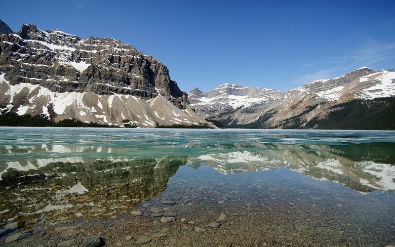 Frozen Lake with Mountains — Blue, Serene, Summer