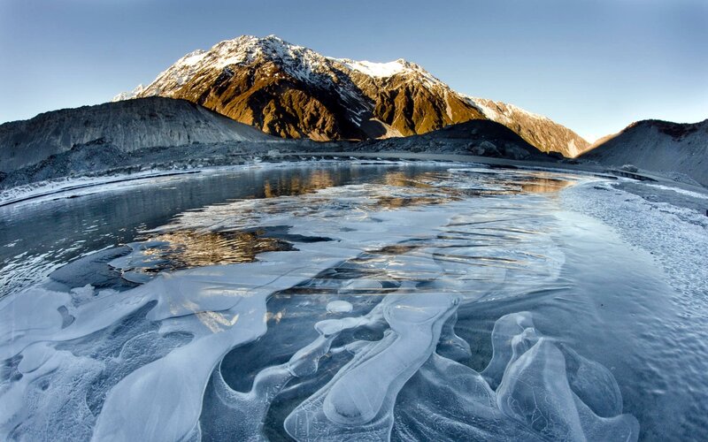 Frozen Lake with Mountains — Blue, Serene