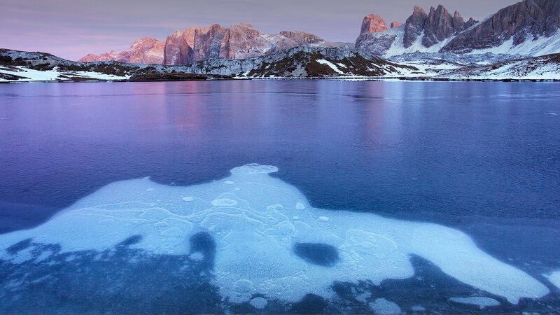 Frozen Lake with Mountains — Blue, Serene, Winter, Photograph, Snow, Ice